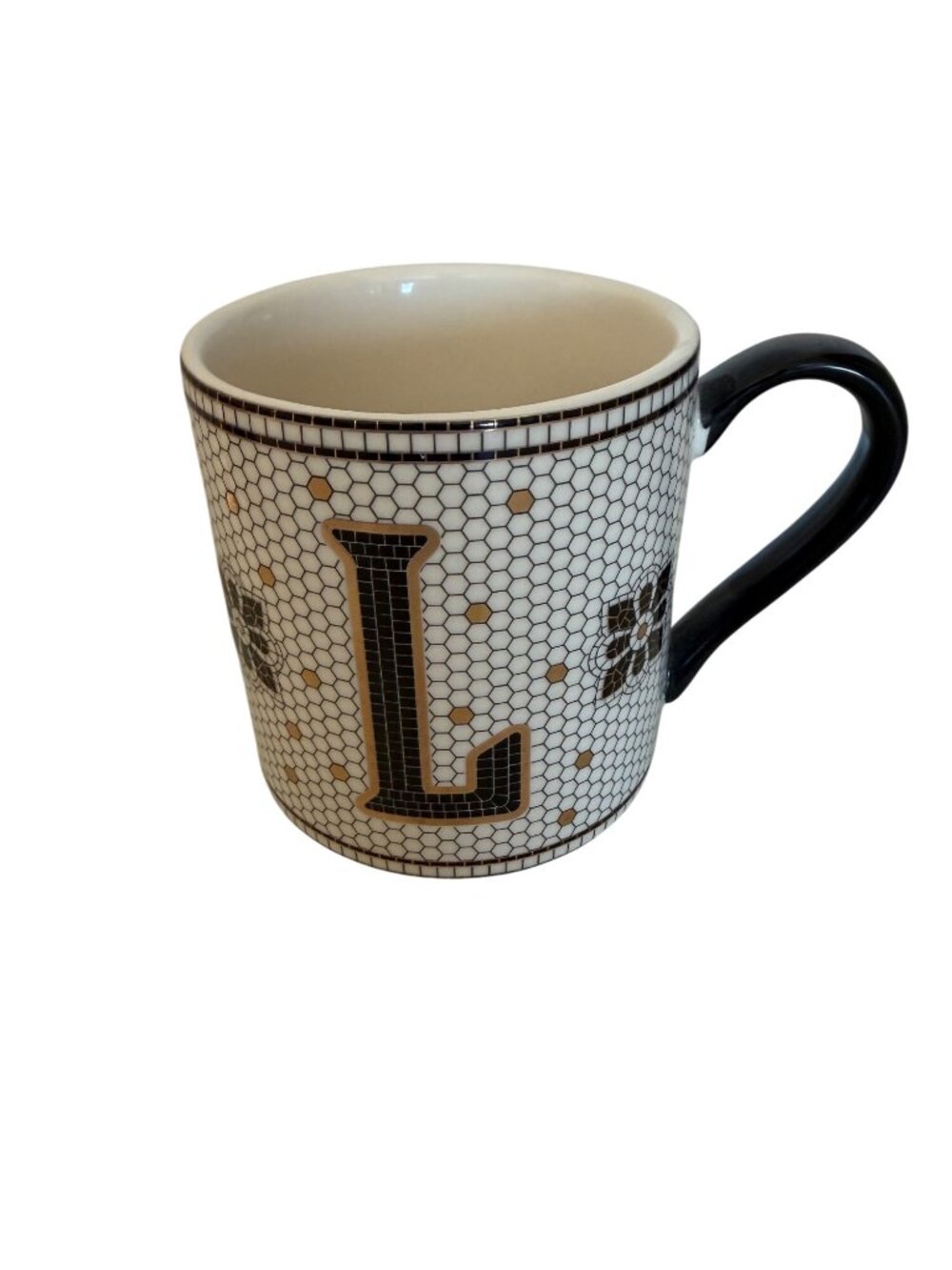 Anthropologie Monogram Mug With Honeycomb & Gold Detailing - Letter L
